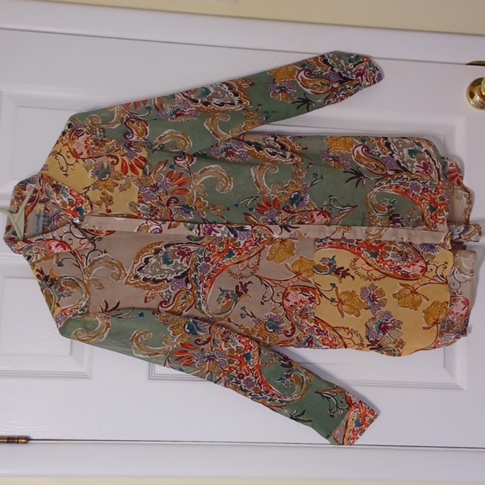 Figueroa & Flower Sz S, (runs Big), Floral, Paisley, Gauzy, Sheer Blouse